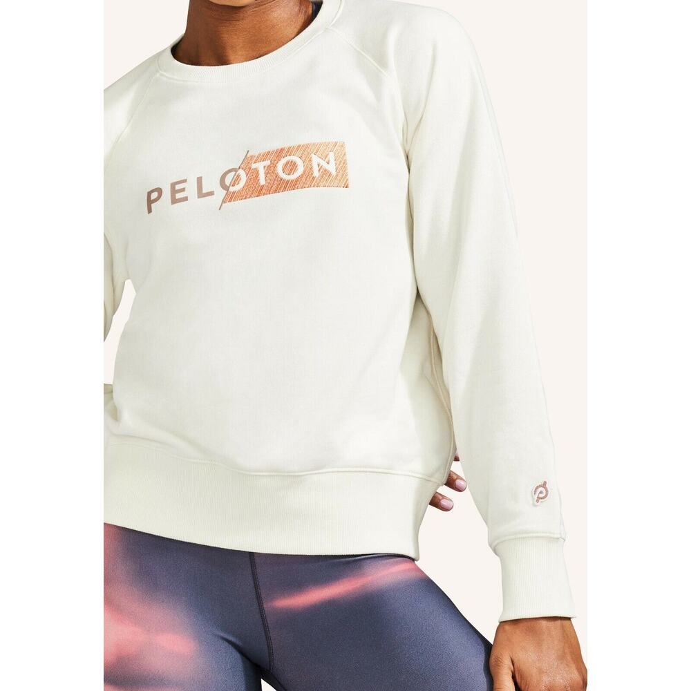 Peloton Cream Embroidered Crew Neck French Terry Pullover Sweatshirt Women Sz L - Picture 10 of 10